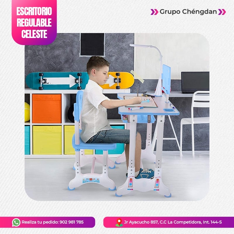 IMPORT JLM S.A.C. - ESCRITORIO ERGONOMICO PARA NIÑOS CON LÁMPARA LED RECARGABLE