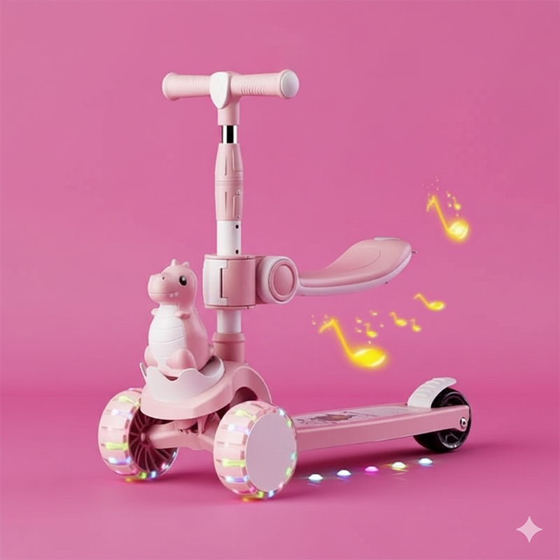 IMPORT JLM S.A.C. - SCOOTER CON ASIENTO MODELO »DINOSAURIO« MUSICAL Y LUCES