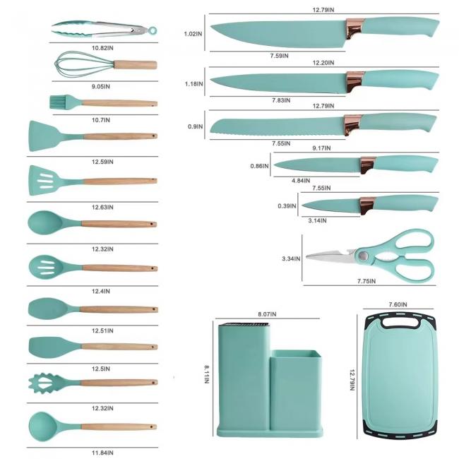 Set de cuchillos y utensilios con tabla
